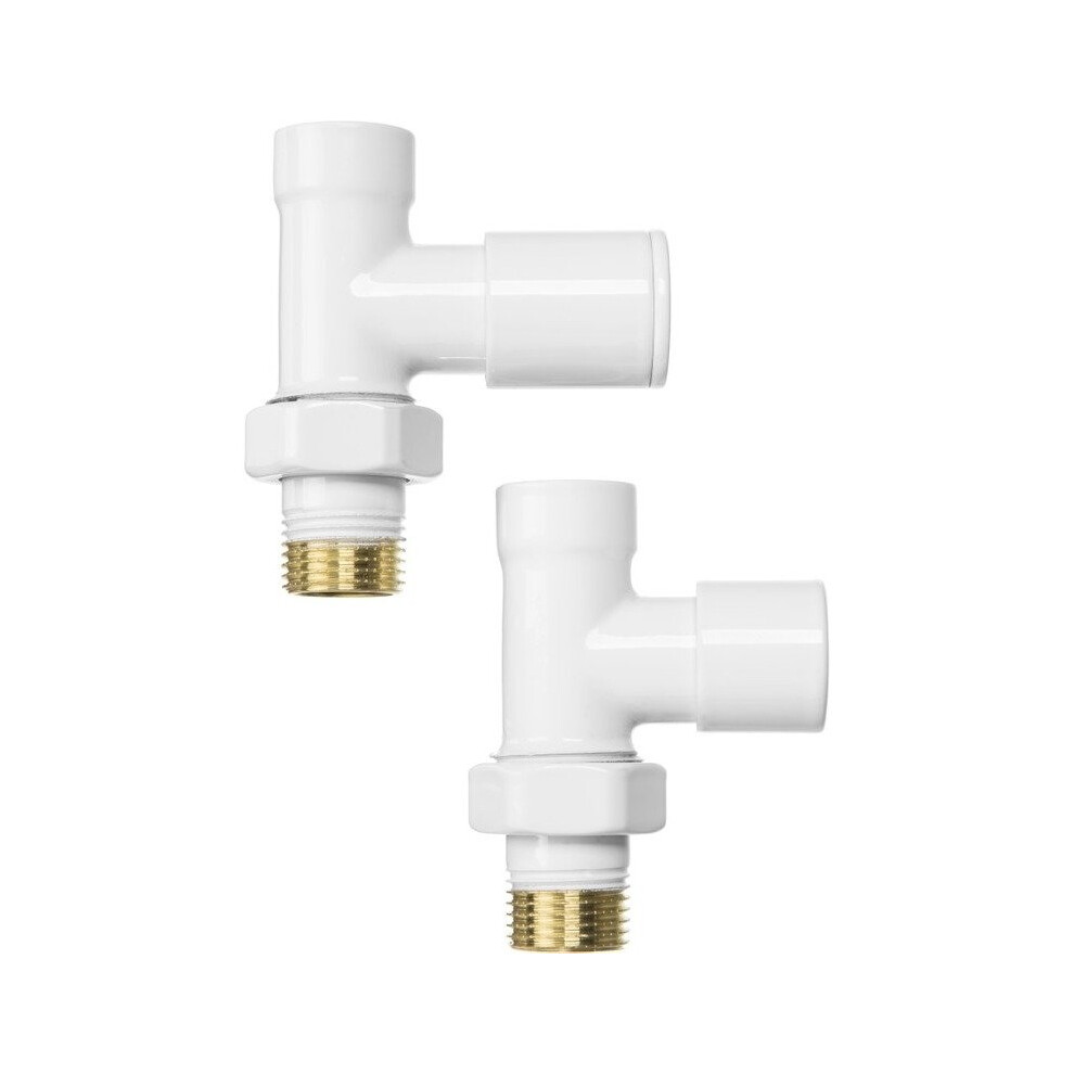 (Straight, White) Inline/angled White/chrome Radiator Valves Set Pack 1/2" Bsp 15mm Inlet + Lockshield