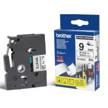 Cinta Laminada BROTHER P-TOUCH TZE-S221 - Negro / Blanco - 9mm - Adhesivo Extra Fuerte