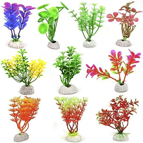 Digiflex 10pc Mixed Aquarium Plants | Plastic Fish Tank Plants 1