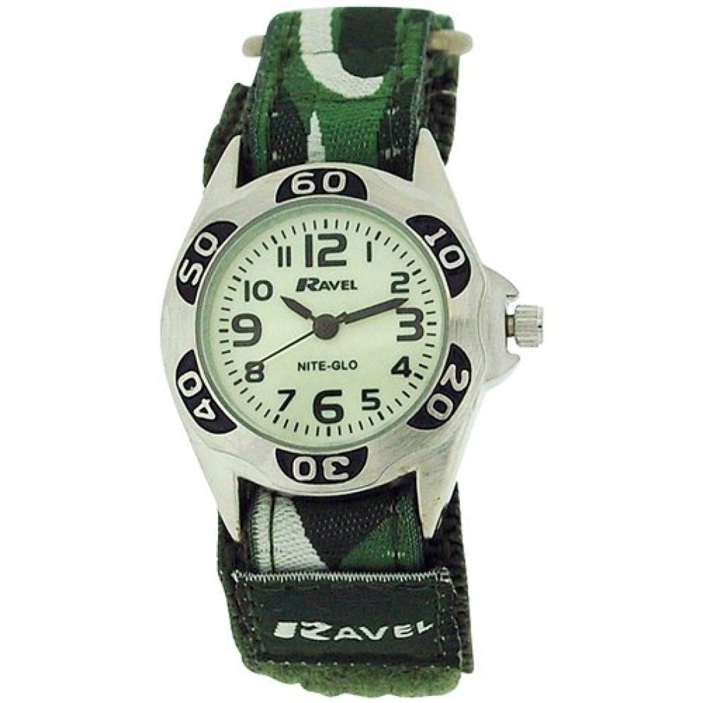 Ravel Nite-Glo Quartz Luminous Dial Army Green Velcro Boys Watch R1704.11