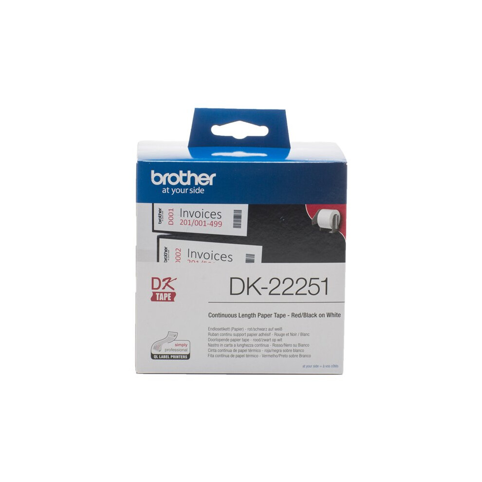 Brother DK-22251 Black and red on white DK label-making tape