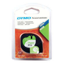 Ruban Papier DYMO LetraTag 12mm x 4m Noir/Blanc - Compatible avec DYMO LetraTag LT100H