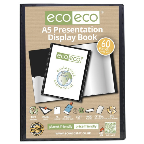 eco-eco Black A5 Presentation Display Book | 60 Pocket Display Folder