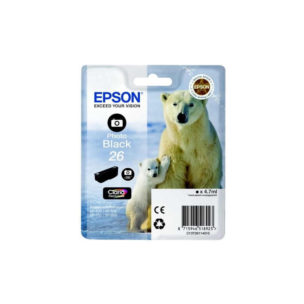 Epson C13t26114010 (26) Ink Cartridge Bright Black, 200 Pages, 5Ml