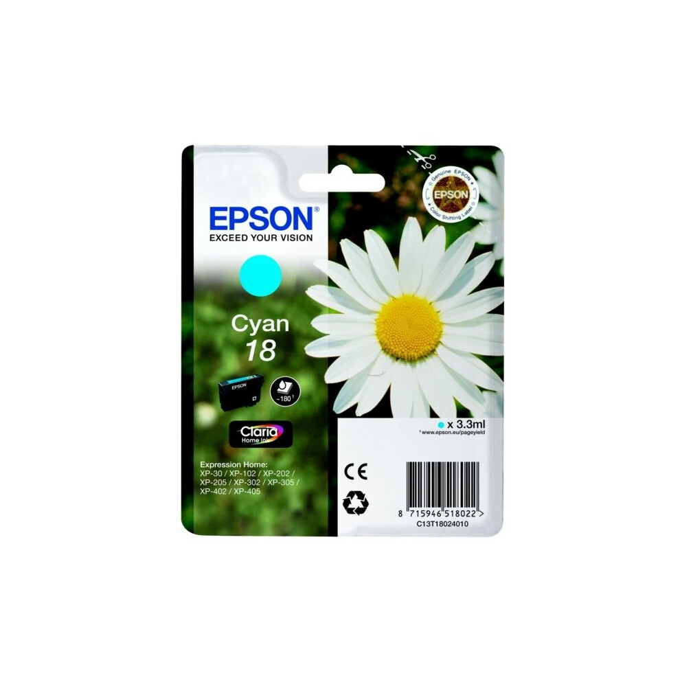 Epson C13T18024010 (18) Ink cartridge cyan, 180 pages, 3ml