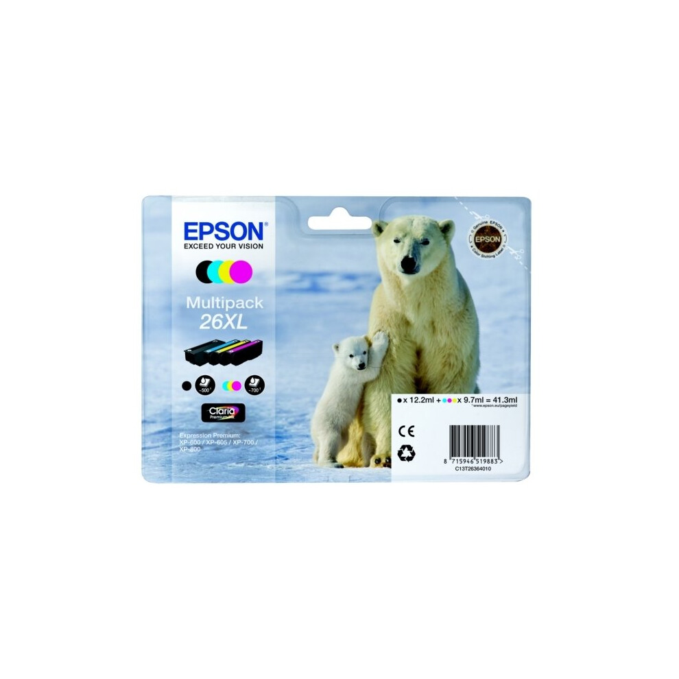 Epson C13T26364010 (26XL) Ink cartridge multi pack, 1x500,3x700, 12ml 3x10ml, Pack qty 4