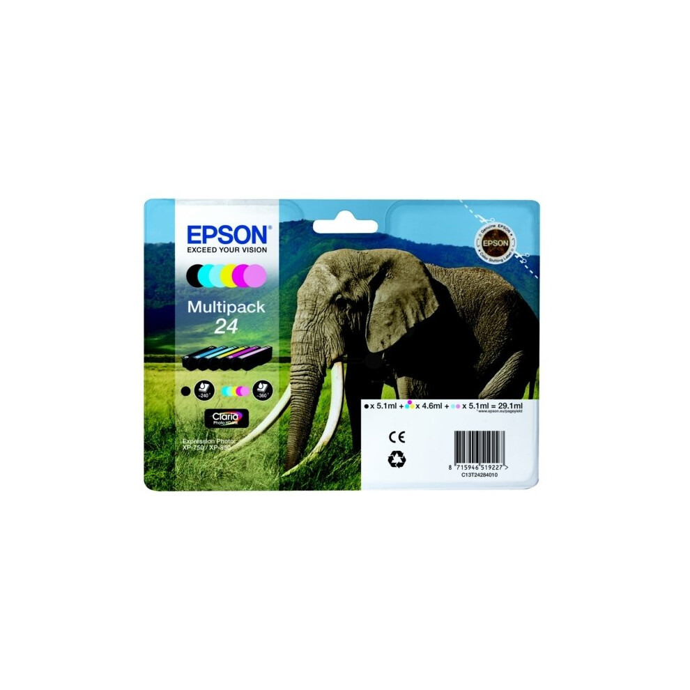 Epson C13t24284011 (24) Ink Cartridge Multi Pack, 360 Pages, 1X240pg + 5X360pg, 1X5.1ml + 5X4.6ml, Pack Qty 6