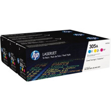 Kolmen pakkauksen alkuperäiset HP 305A värikasetit LaserJet Pro Color M351/M375/M451/M475