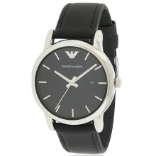 Emporio Armani Classic Leather AR1692 - Montre homme, cadran noir, bracelet cuir, boîtier acier 41 mm, étanche 50 m