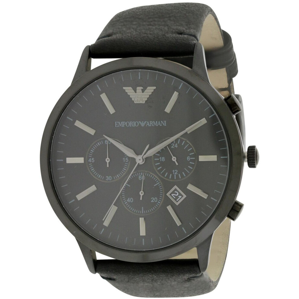 Emporio Armani Chronograph Black Leather Mens Watch AR2461