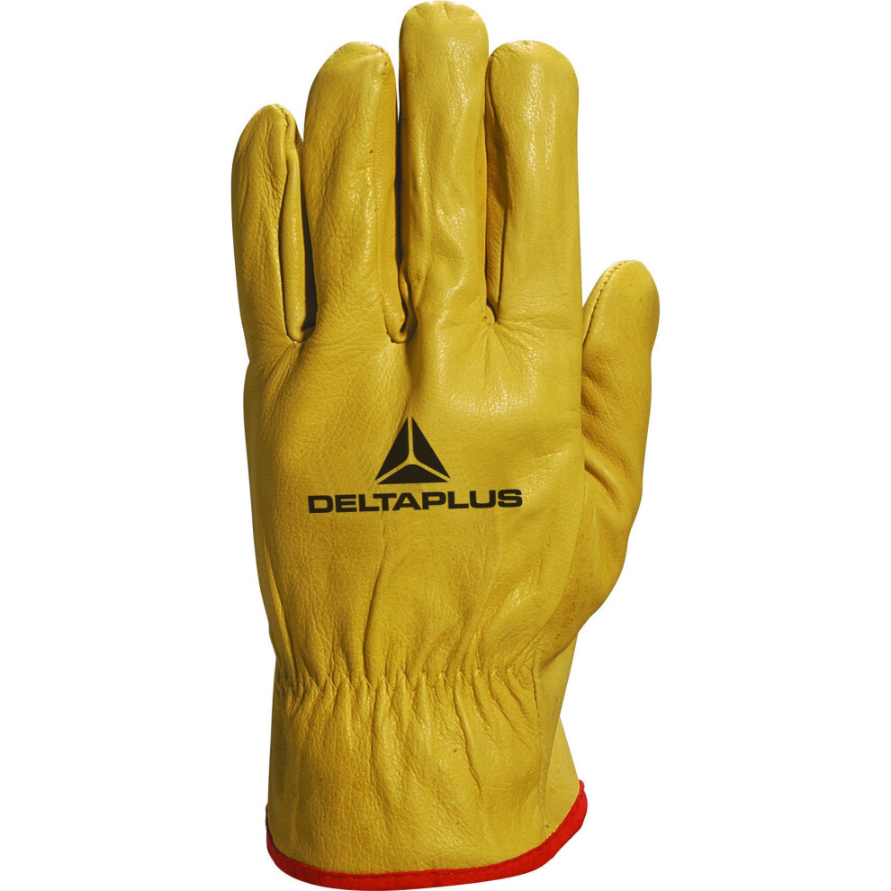 (X-Large - Size 10) Delta Plus Venitex FBJA49 Yellow Full Grain Leather Quality Safety Work Gloves