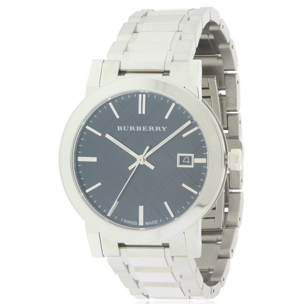 Burberry Large Check Stainless Steel Mens Watch Bu9001 Silver