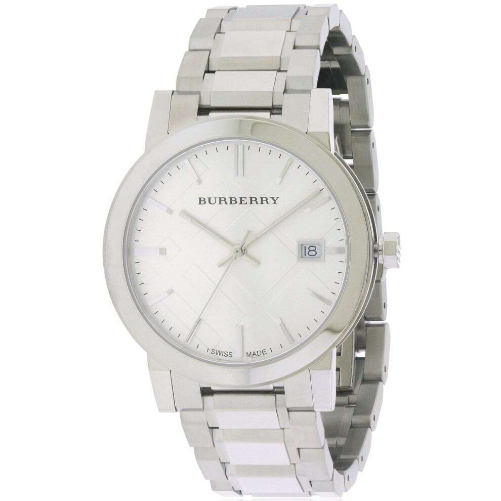 Burberry Large Check Stainless Steel Mens Watch Bu9000 Silver