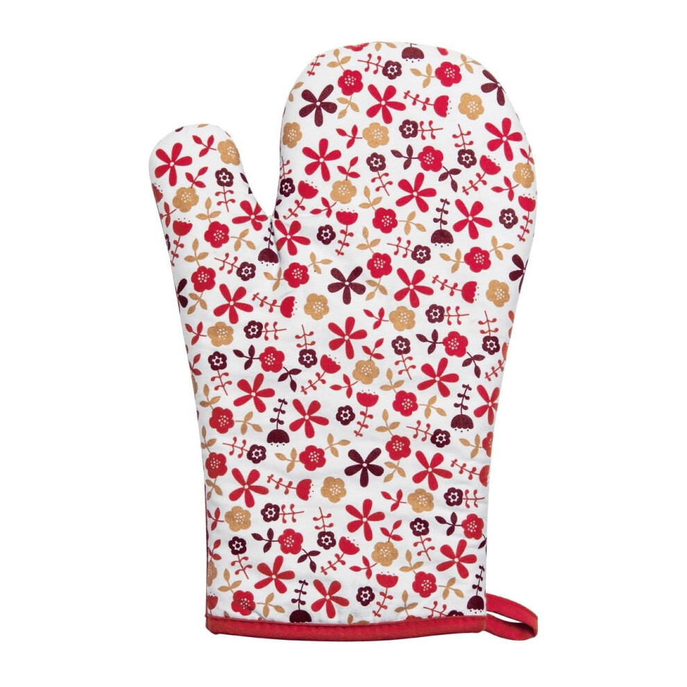 Red Daisy Single Oven Glove Quilted And Heat Resistant