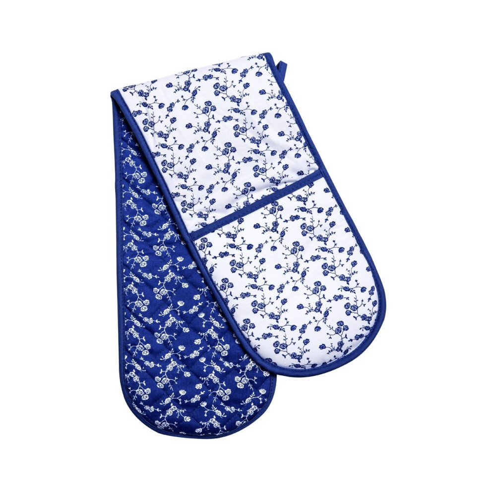 Blue Rose Double Oven Glove Quilted and Heat Resistant