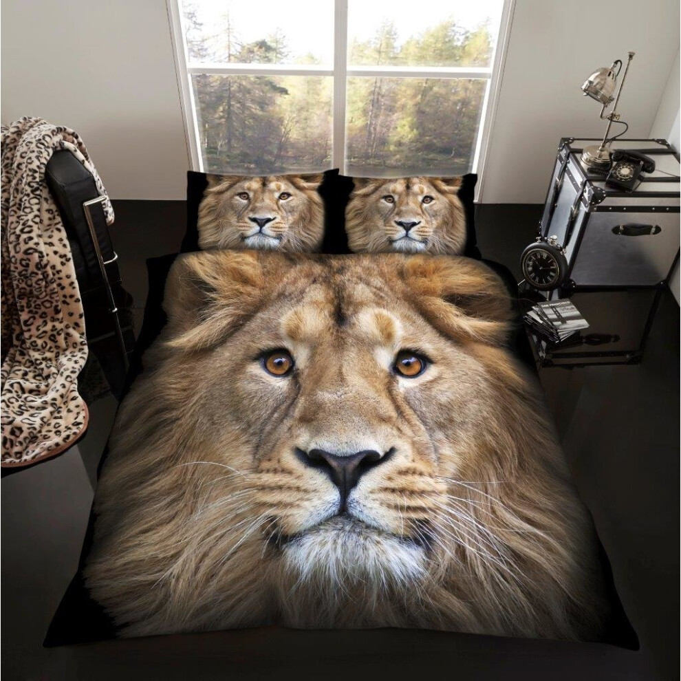 (Single) Lion 3D print cotton blend duvet cover bedding set