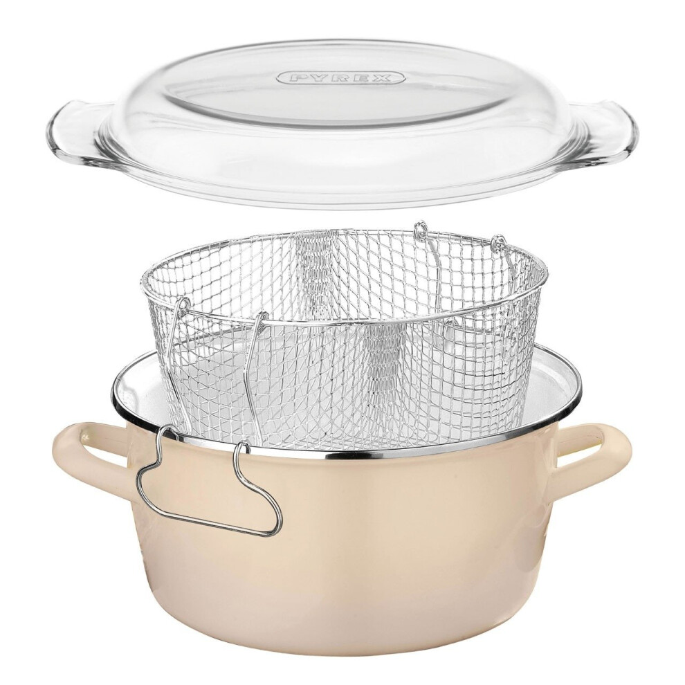 Premier Housewares (Cream) Deep Fryer With Pyrex Lid, 5 Assorted Colours Cream