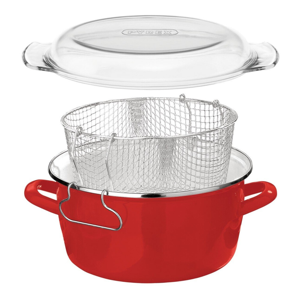 Premier Housewares (Red) Deep Fryer With Pyrex Lid, 5 Assorted Colours Red