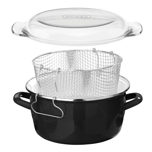 Premier Housewares (Black) Deep Fryer with Pyrex Lid, 5 Assorted Colours