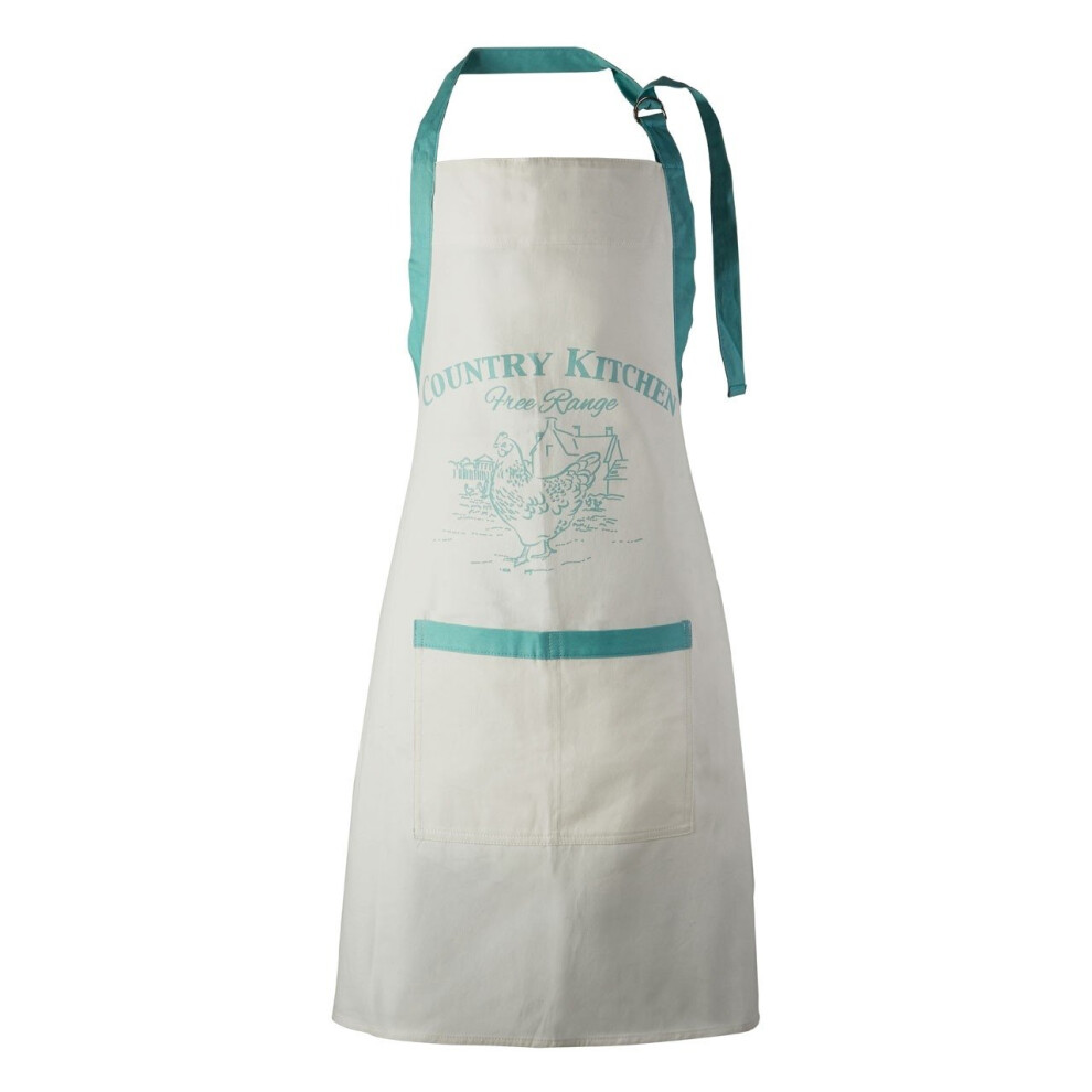 Country Kitchen Apron, White & Teal
