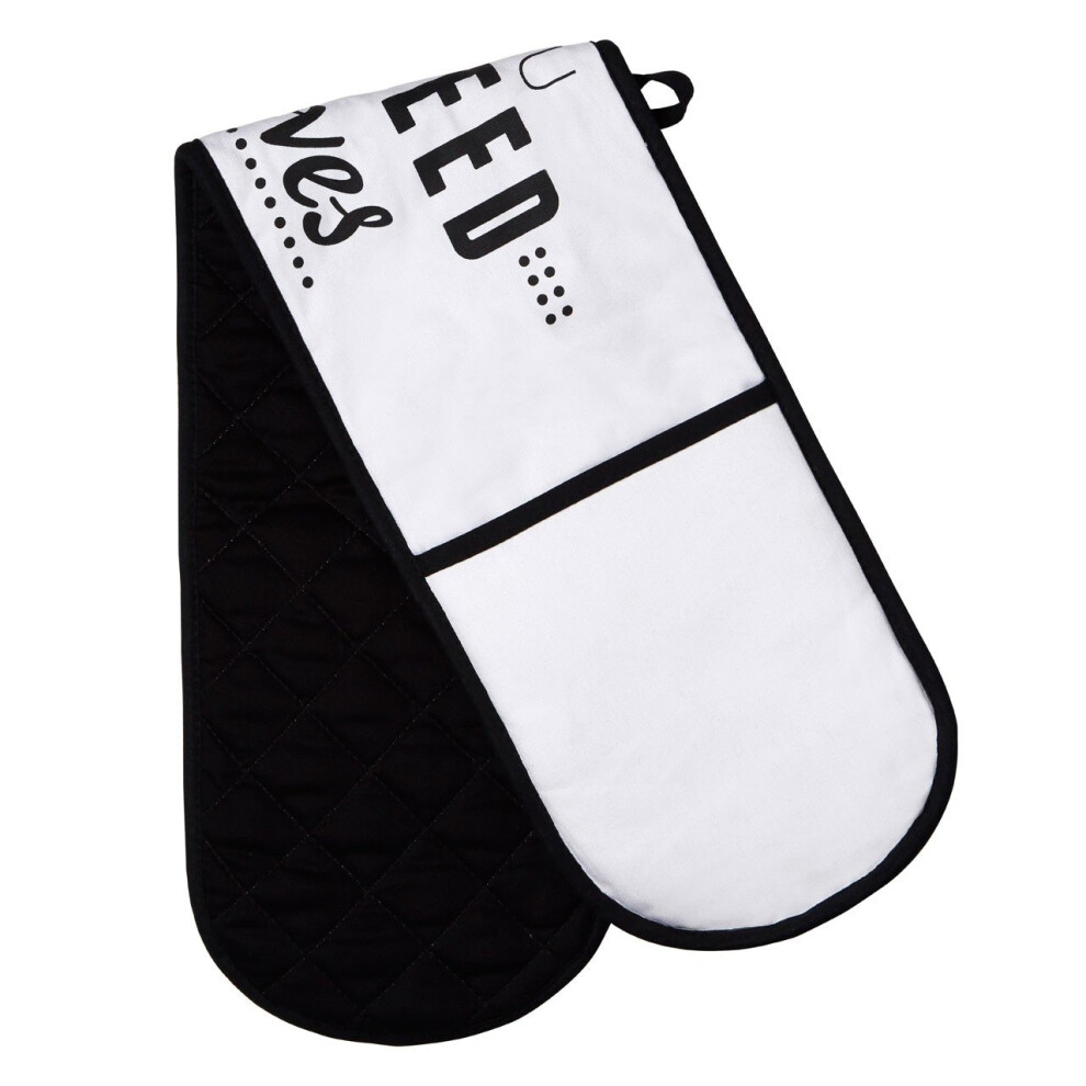 Pun and Games Double Oven Glove - White & Black