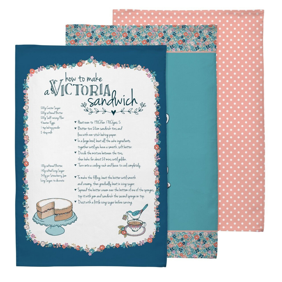 Premier Housewares Pretty Things Tea Towels - Multi-Coloured, Set Of 3