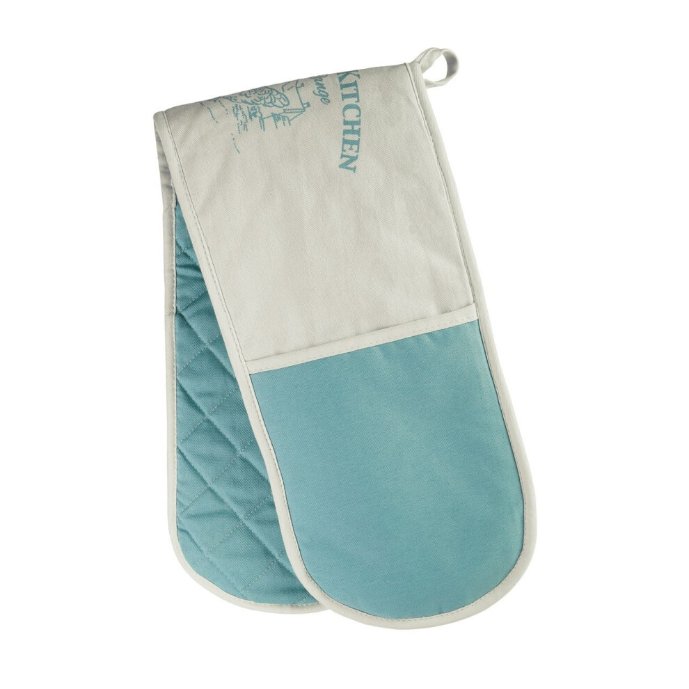 Country Kitchen Double Oven Glove - White/Teal