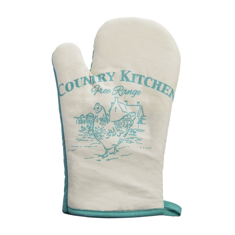 Country Kitchen Single Oven Glove - White/Teal