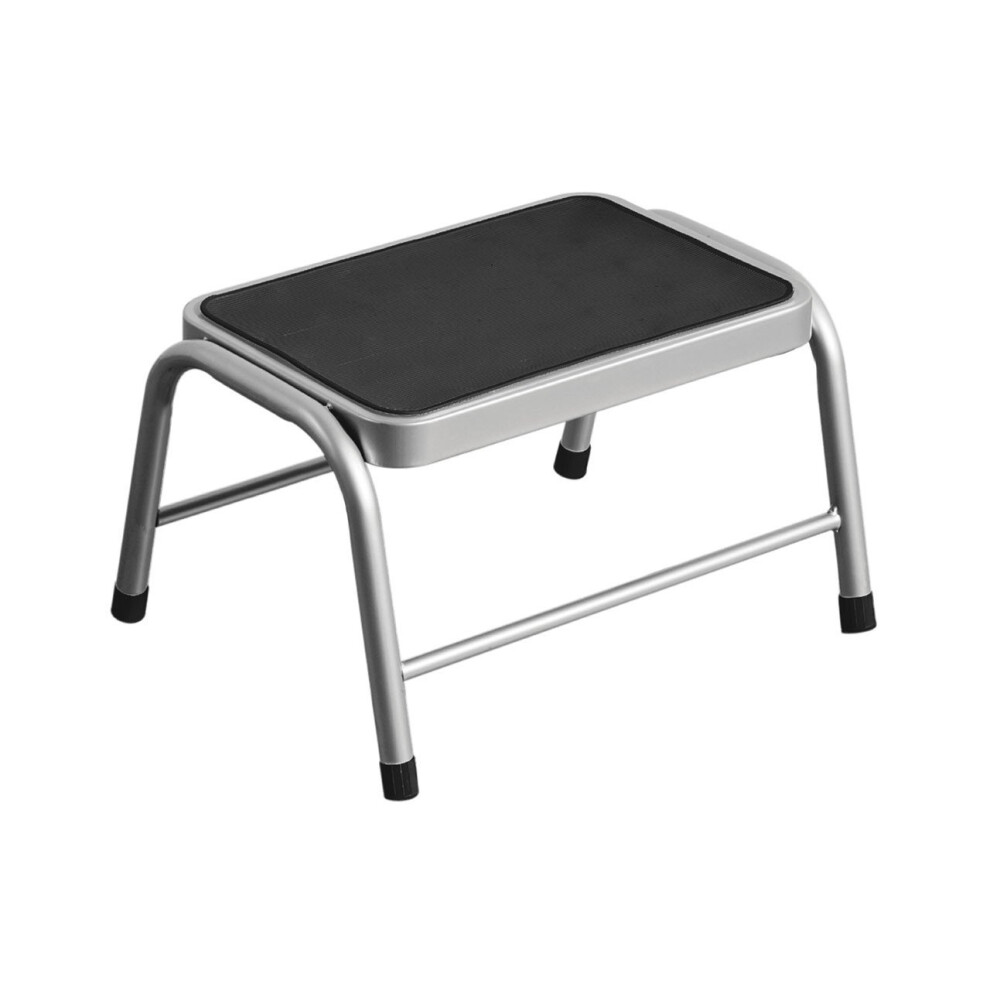 (Silver) Metal Step Stool with Black Rubber Top