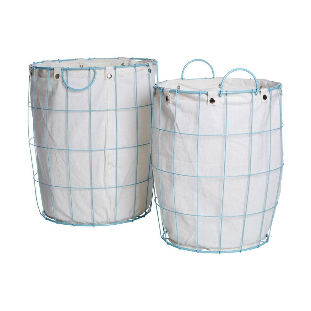 Round Blue Wire Laundry Baskets, Set Of 2