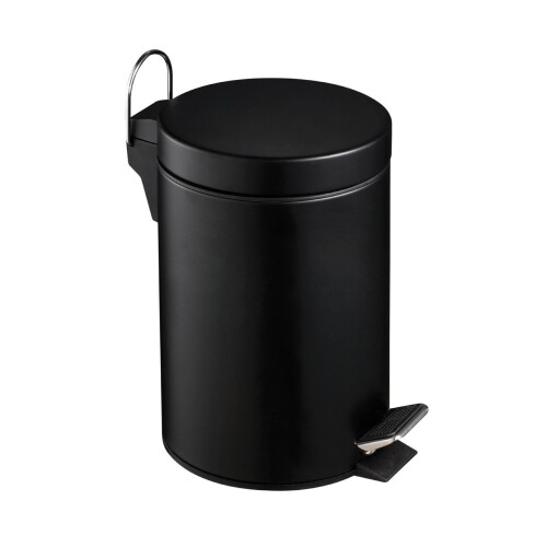 Premier Housewares Compact 3Ltr Matte Black Pedal Bin, Stylish Design Composite Bin For Kitchen, Convenient Bin With Handle