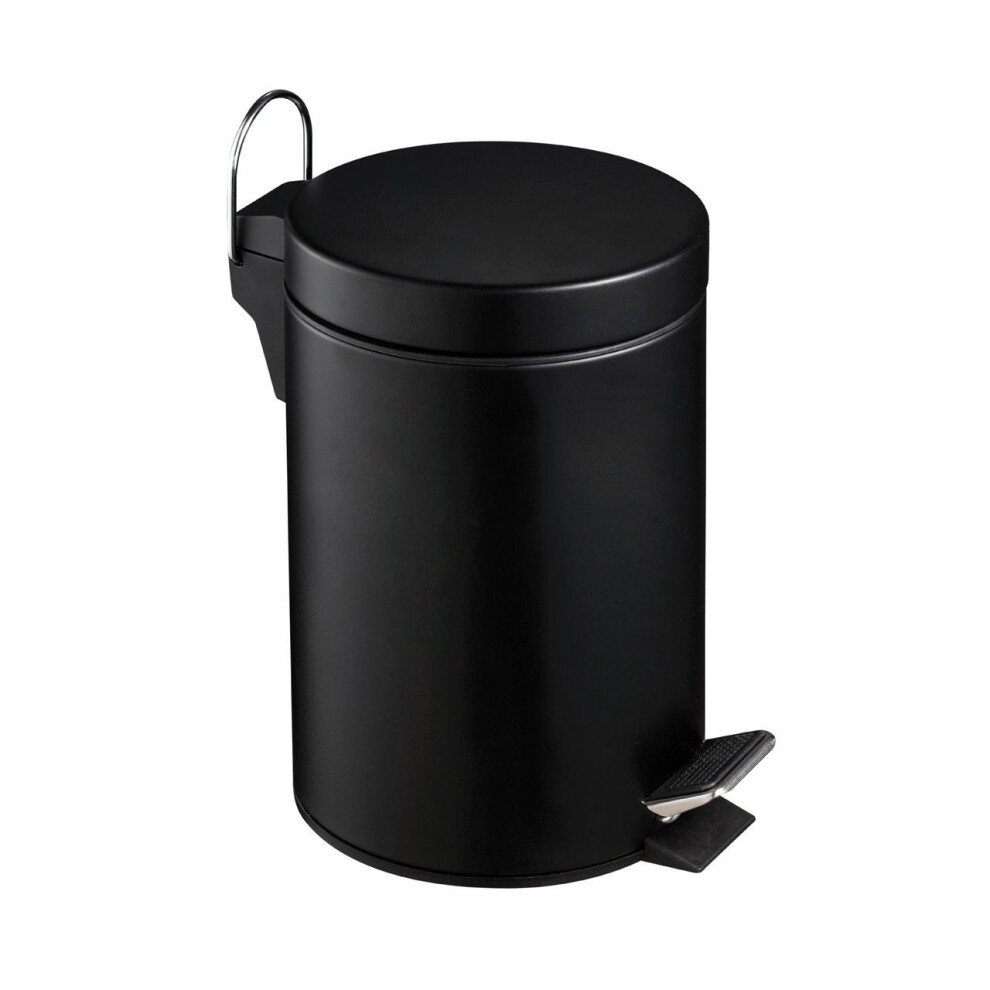 Premier Housewares Compact 3Ltr Matte Pedal Bin, Stylish Design Composite Bin For Kitchen, Convenient Bin With Handle Black