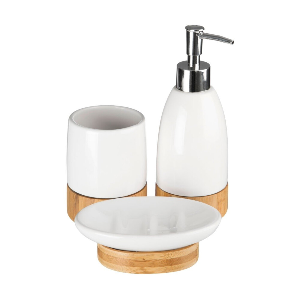 Earth 3pc Bathroom Set, Natural Bamboo & White Dolomite