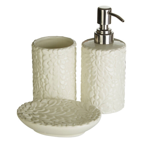Premier Housewares Magnolia 3Pc Bathroom Set, Cream