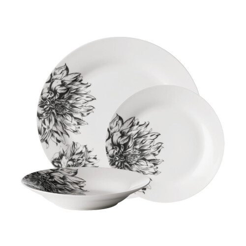 Premier Housewares 12pc Avie Black & White Botanic Dinner Set