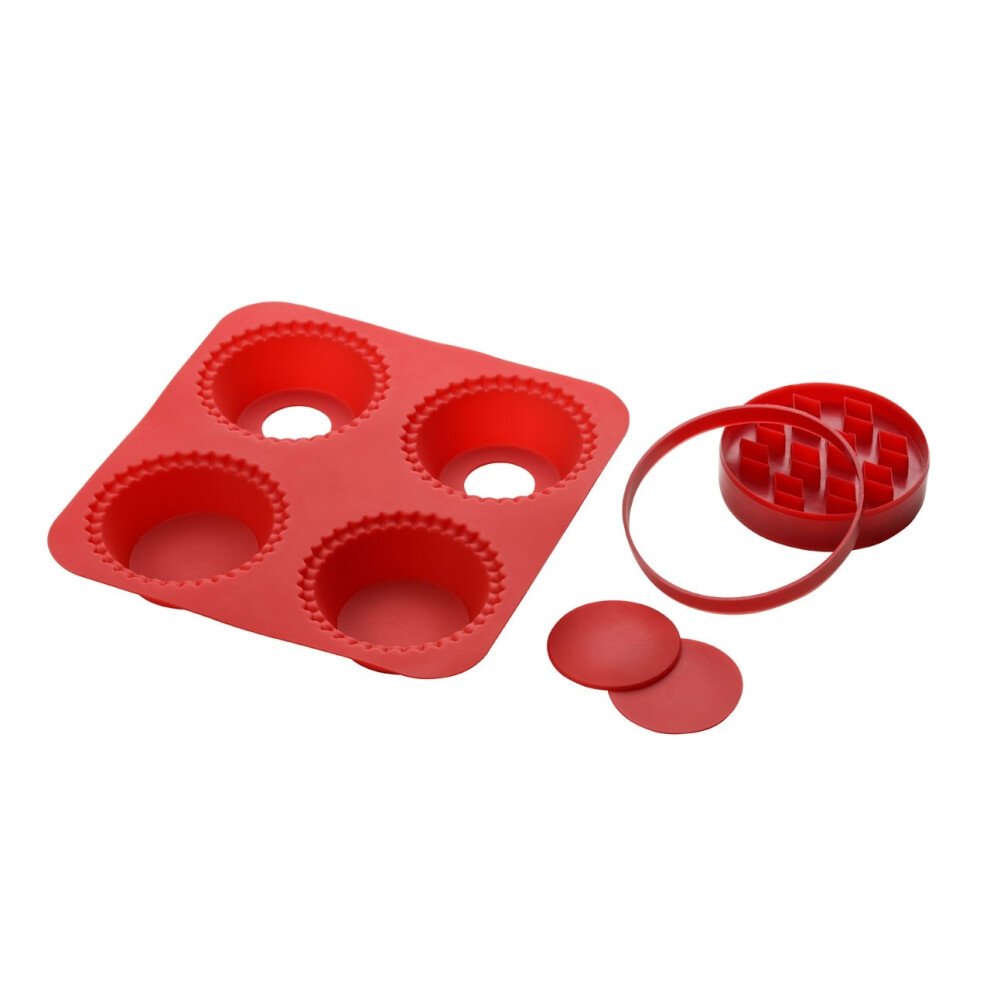 Silicone Pie Maker with 4 Moulds/2 Cutters - Red