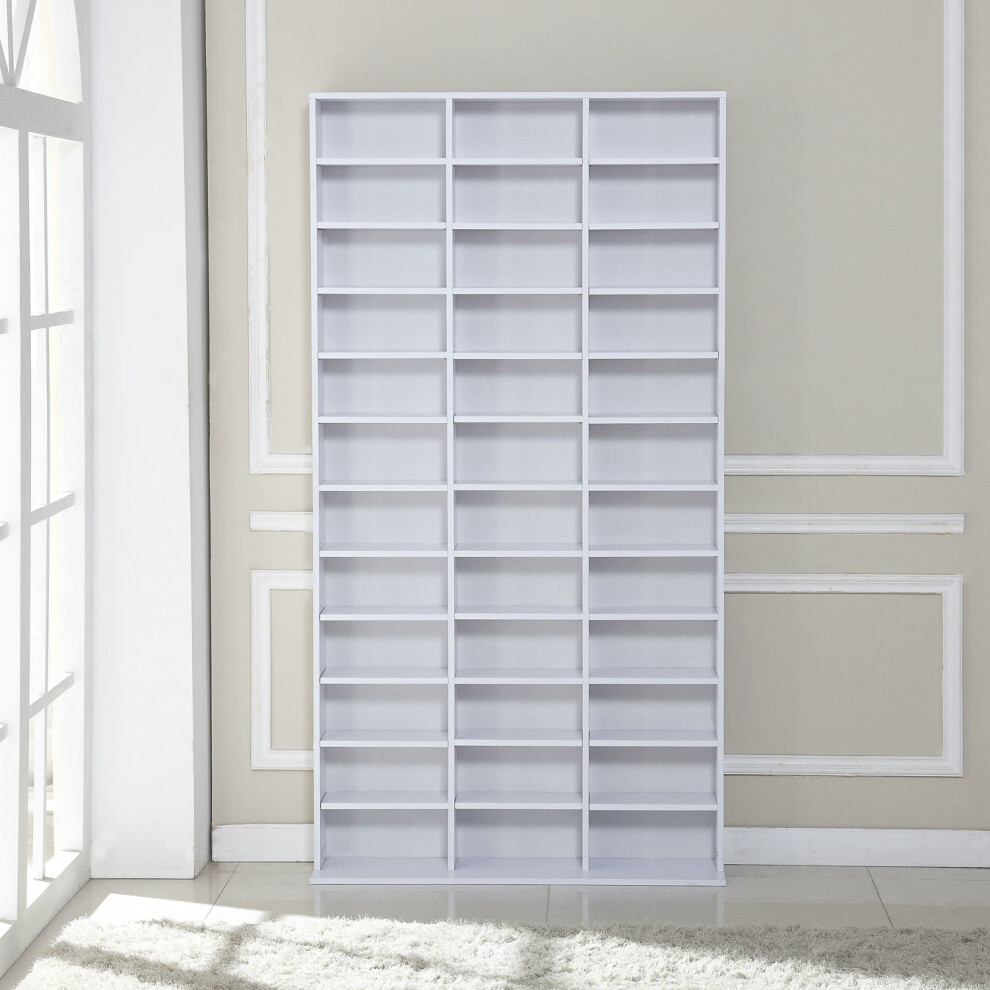 (White) Homcom Cd Dvd Media Storage Wooden Shelves Bookcase Display