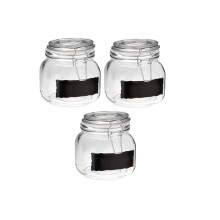 900Ml Square Clear Glass Storage Jar Clip Top With Chalkboard Decal Kitchenware
