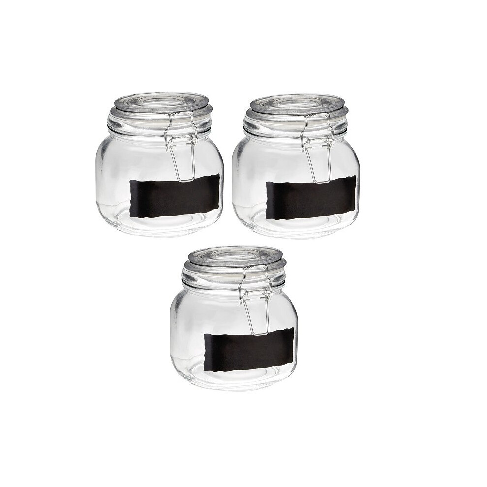900Ml Square Clear Glass Storage Jar Clip Top With Chalkboard Decal Kitchenware