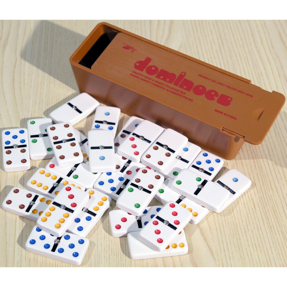 Plastic Dominoes With Coloured Spots & Spinners | Double Six Domino Set