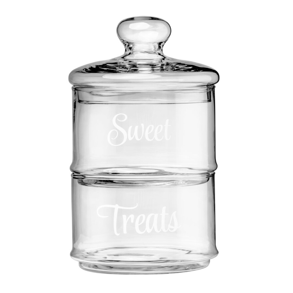 Premier Housewares Durable Stackable 2Pc Glass Storage Jar, Stylish Glass Container For Kitchen, Airtight Lid Storage Container