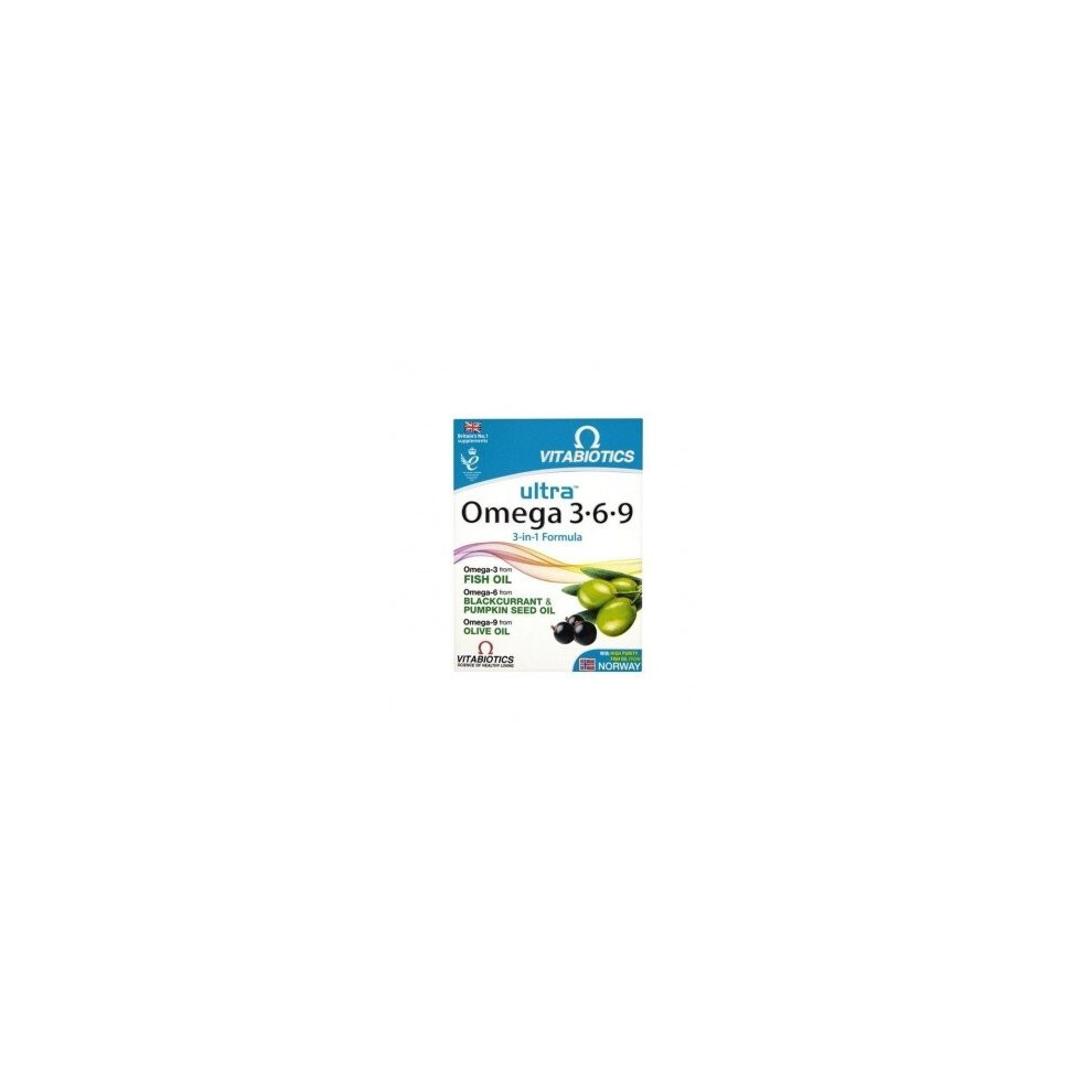 Vitabiotics Ultra Omega 3-6-9 369 Capsules - 3-in-1 blend: Omega-3 from Fish Oil, Omega-6 Blackcurrant & Pumpkin Seed Oils, Omega-9 Olive Oil