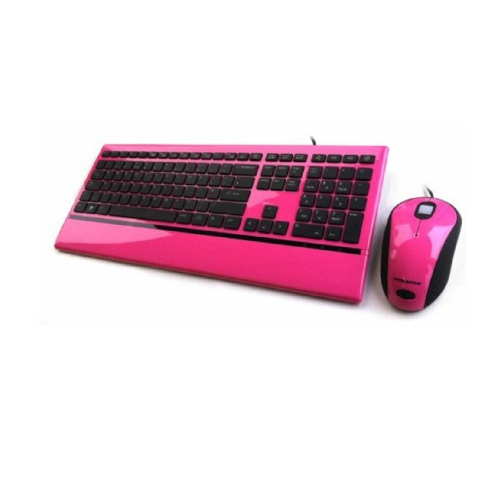 Accuratus Ceratech Gloss Hot Pink image Multimedia Fullsize Keyboard with Black keys and matching Gloss Hot Pink image mouse