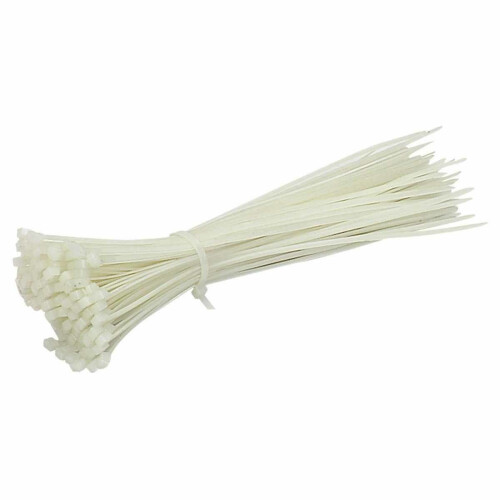 Attache de câble - Nylon - 200mm - Pack de 100 - Blanc - Utilisation extérieure