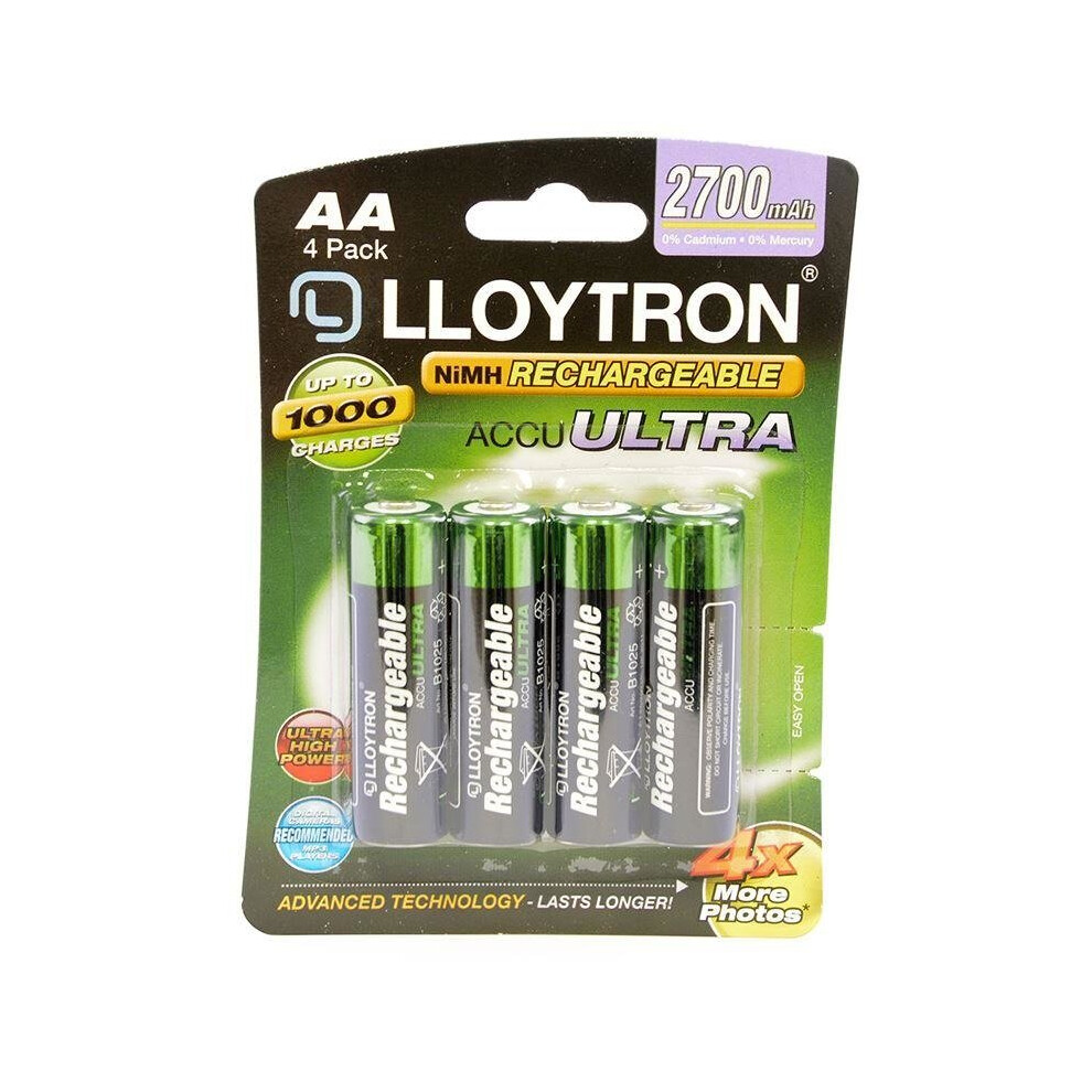 Lloytron AA 2700 mAh NIMH AccuUltra Battery Pack of 4 (Model No. B1025)