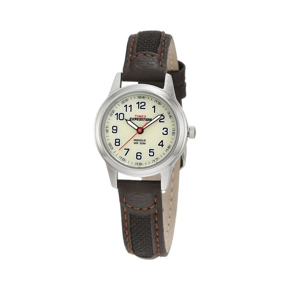 Timex Expedition Cream Dial Brown Leather Fabric Strap Watch (Model No. T41181)