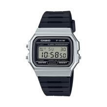 Casual Digital Watch, Black Rubber Strap, Silver-Plated Case F-91WM-7AEF - 30m Water Resistant, Stopwatch, Alarm, Microlight