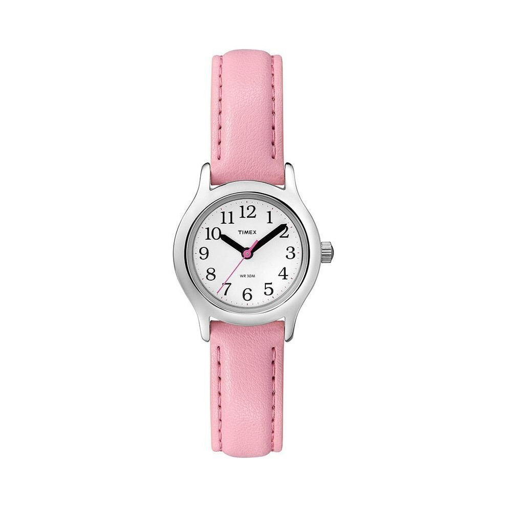 Timex Kids Watch White Dial Analogue Display And Pink Leather Strap (T79081)