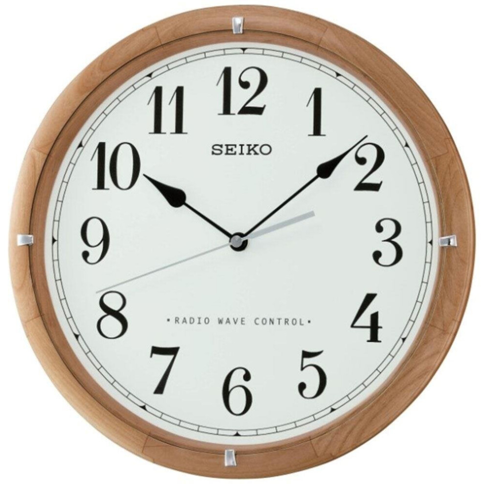 Seiko Radio Controlled Wooden Wall Clock - White Face (QXR303Z)