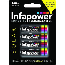 INFAPOWER AA 800MAH NI-MH Solar Light Replacement Batteries, 4-Pack (B008)